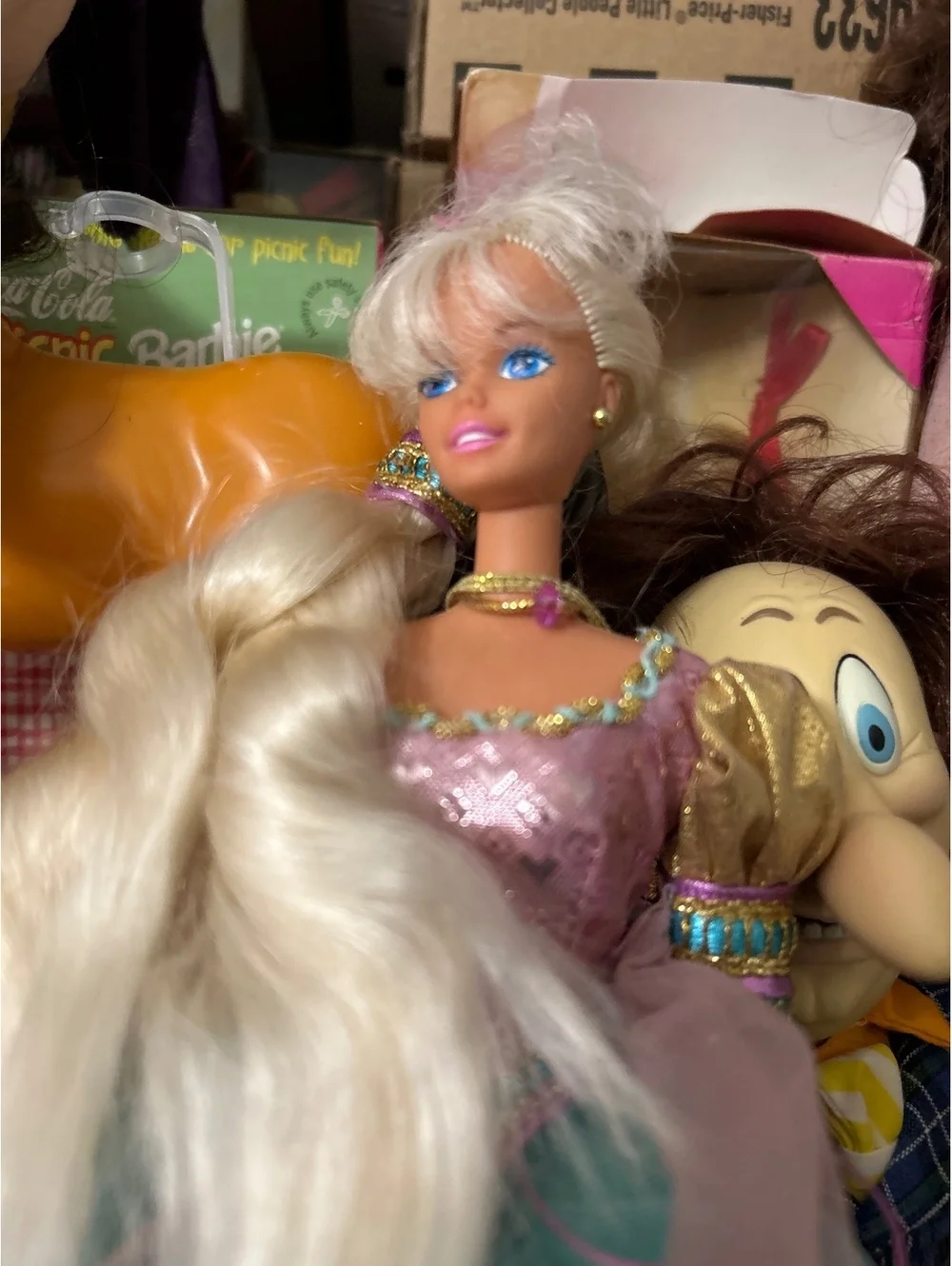 Vintage Barbie Pink and Blue Dress with Long Blonde Hair